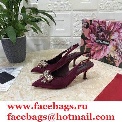 Dolce  &  Gabbana Heel 6.5cm Satin Slingbacks Burgundy with Crystal Bow 2021